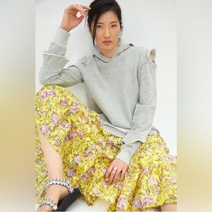 Anthropologie Charlie Wilt Cold Shoulder Hoodie Sweatshirt L Grey